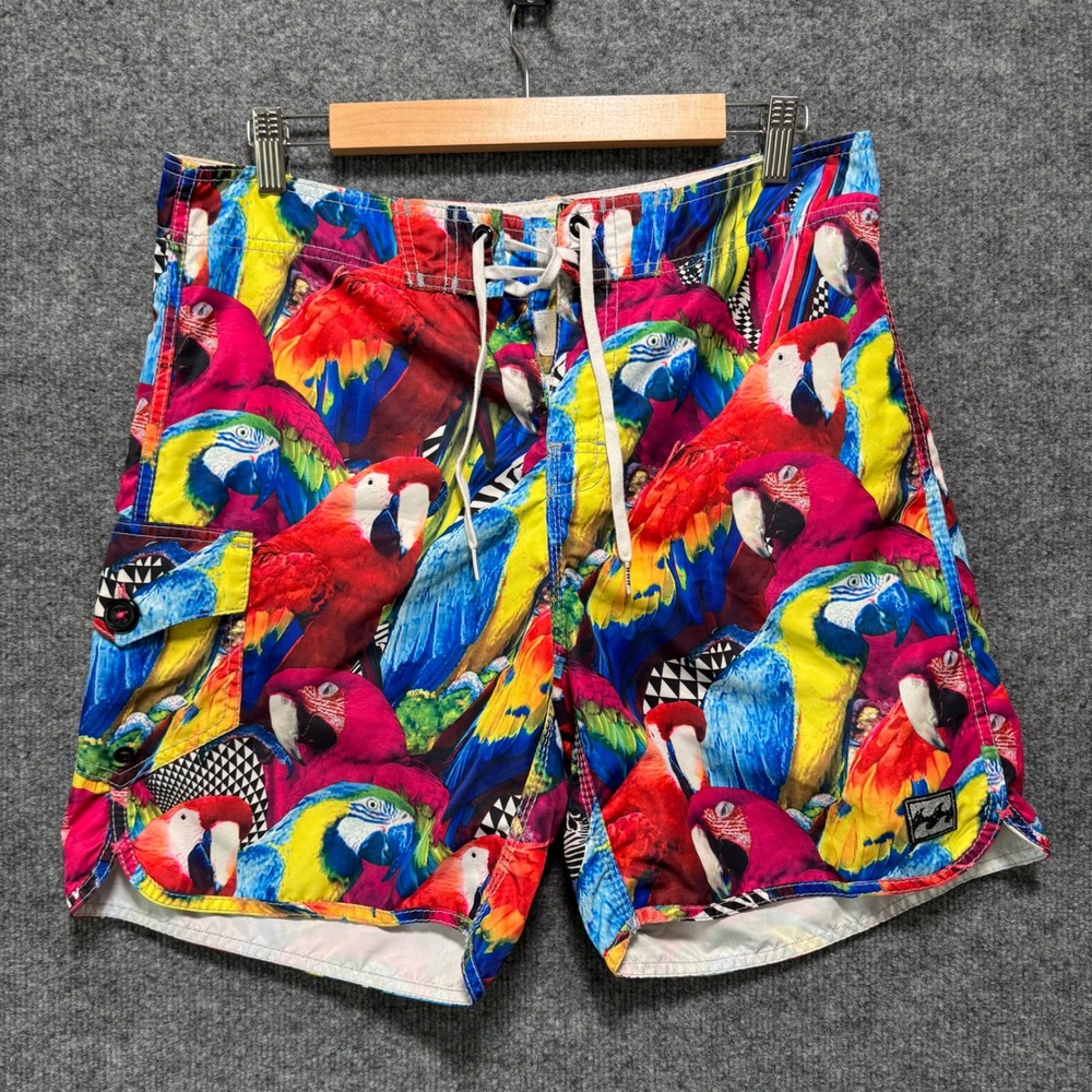 Vintage Billabong Board Shorts Mens 32 Parrot‎ Macaw Tropical Print Multicolor